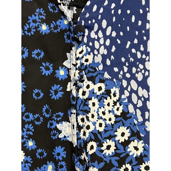 Investments Blouse Womens XL Blue Mixed Floral Zebra Button Front‎ Tie Sleeve - Picture 9 of 14